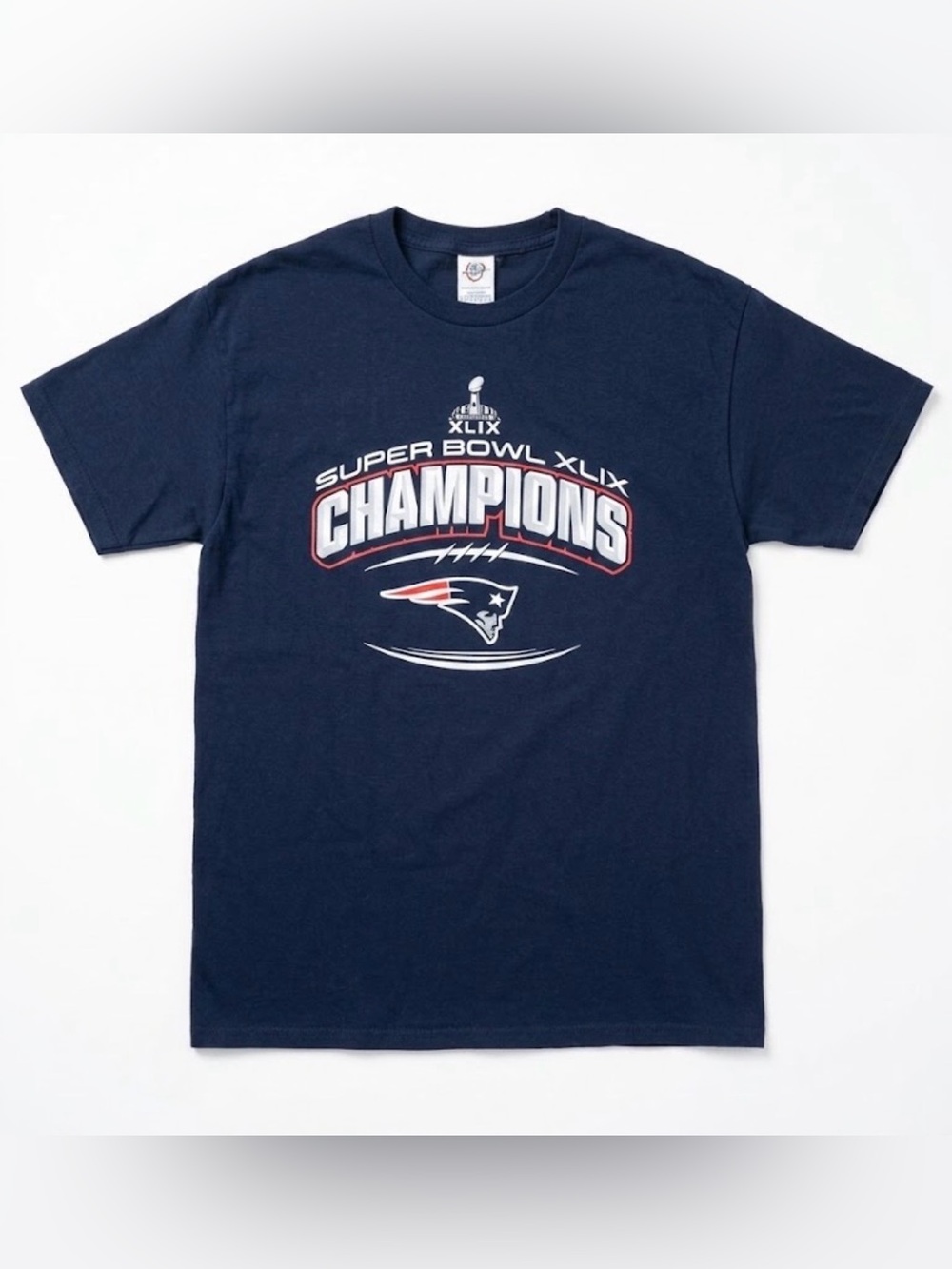 New England Patriots Super Bowl 49 Champions Graphic T-Shirt Large Blue Delta
